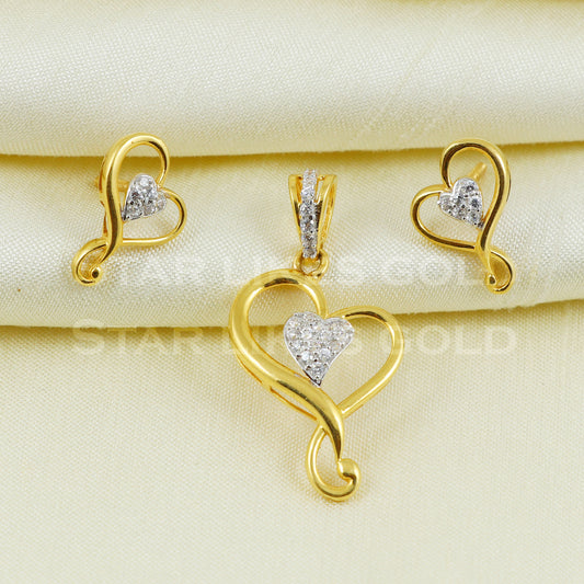 22K 22 karat Yellow Gold Earrings Pendant Set Handmade Jewelry B1058