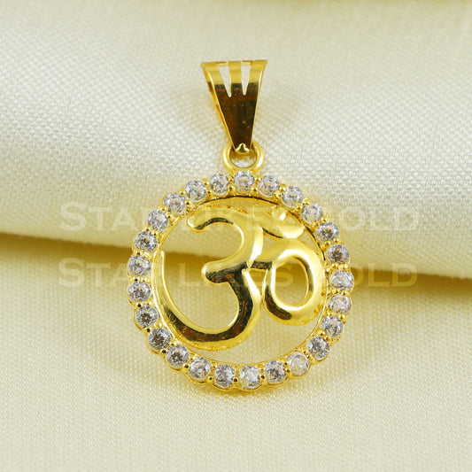 om 18k Gold Pendant Indian Handmade Jewelry B1092