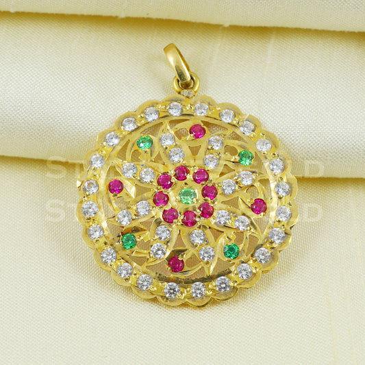 multi stones 18k Gold Pendant Indian Handmade Jewelry B1095