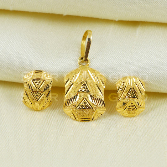18k Yellow Gold Earrings Pendant Set Handmade Jewelry B1096