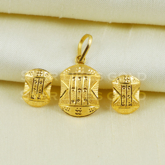 18k Yellow Gold Earrings Pendant Set Handmade Jewelry B1097