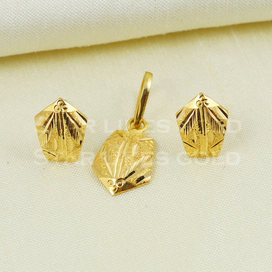 18k Yellow Gold Earrings Pendant Set Handmade Jewelry B1098