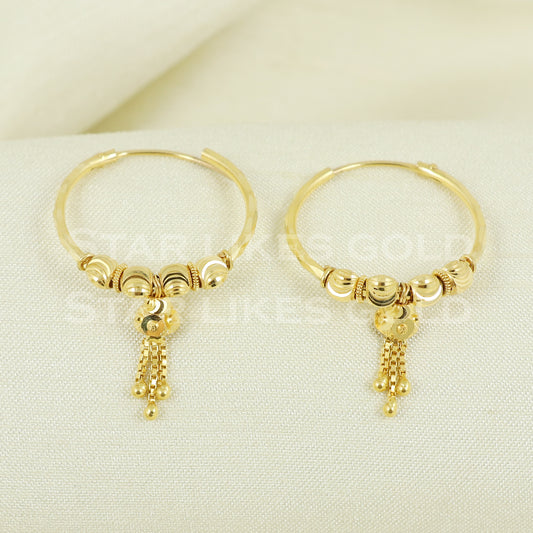 18 karat 18k gold bali hoop earrings B1099