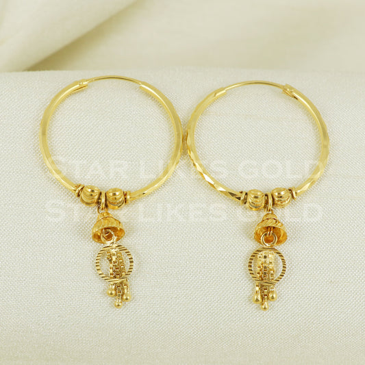 18 karat 18k gold bali hoop earrings B1101