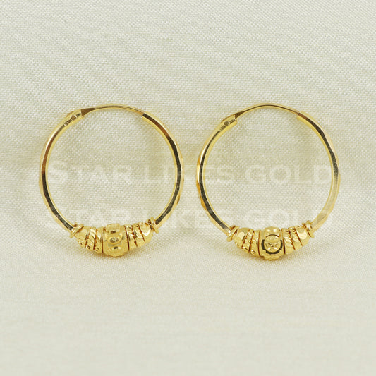 18 karat 18k gold bali hoop earrings B1116