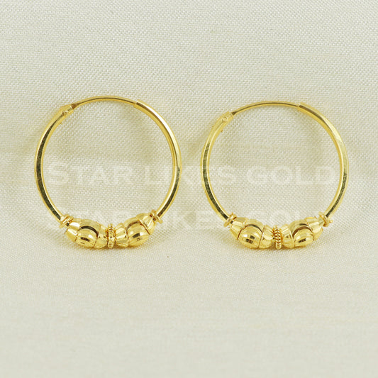 18 karat 18k gold bali hoop earrings B1117