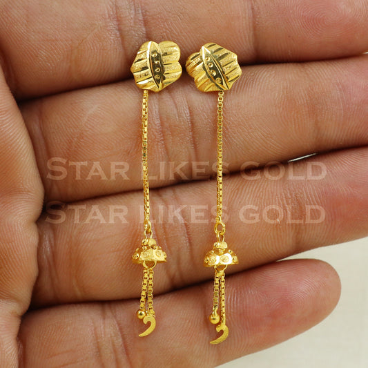 18 karat 18k gold chain dangle earrings indian jewelry B1151