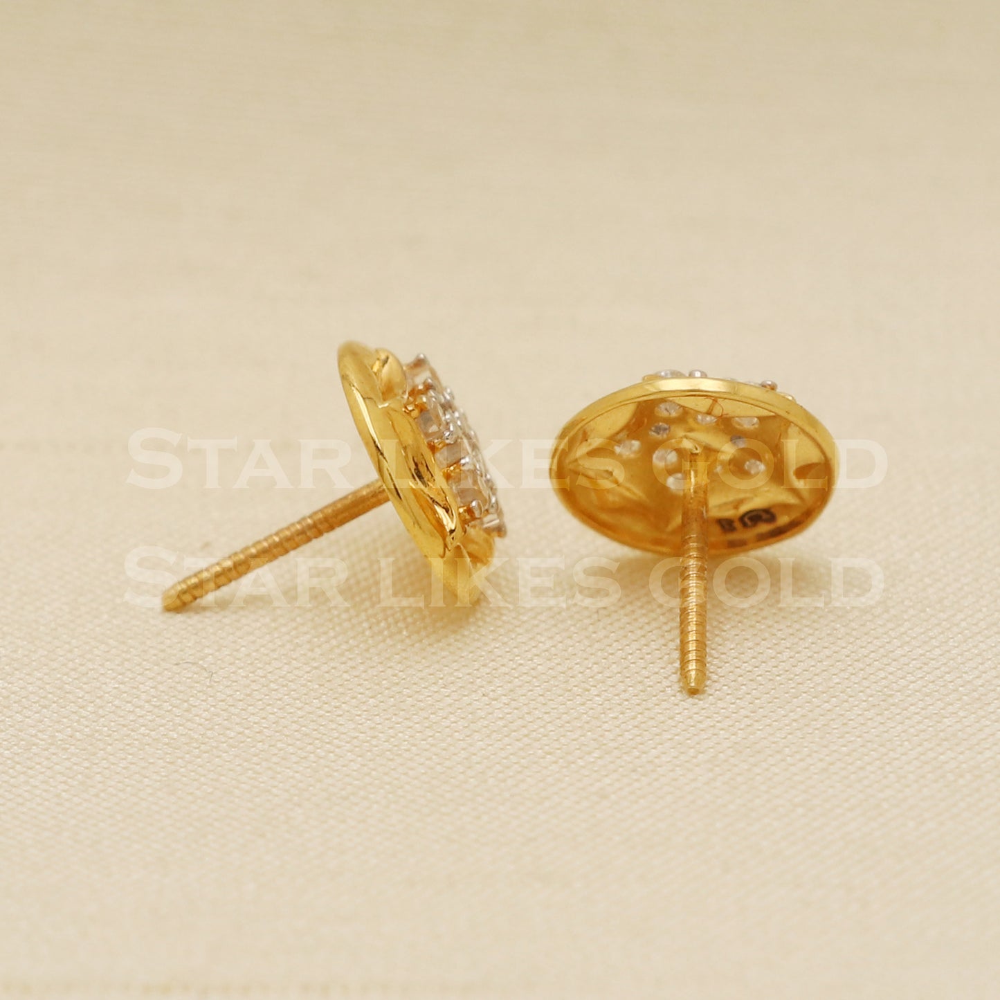18 karat 18k gold stud earrings jewelry, B1192