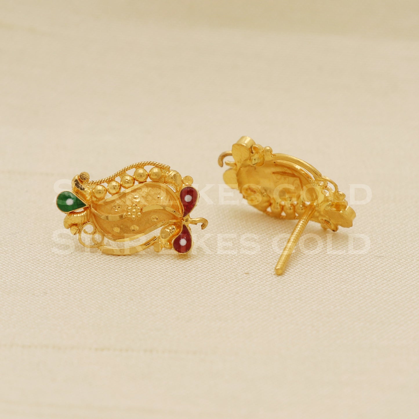 18 karat 18k gold stud earrings jewelry, B1205