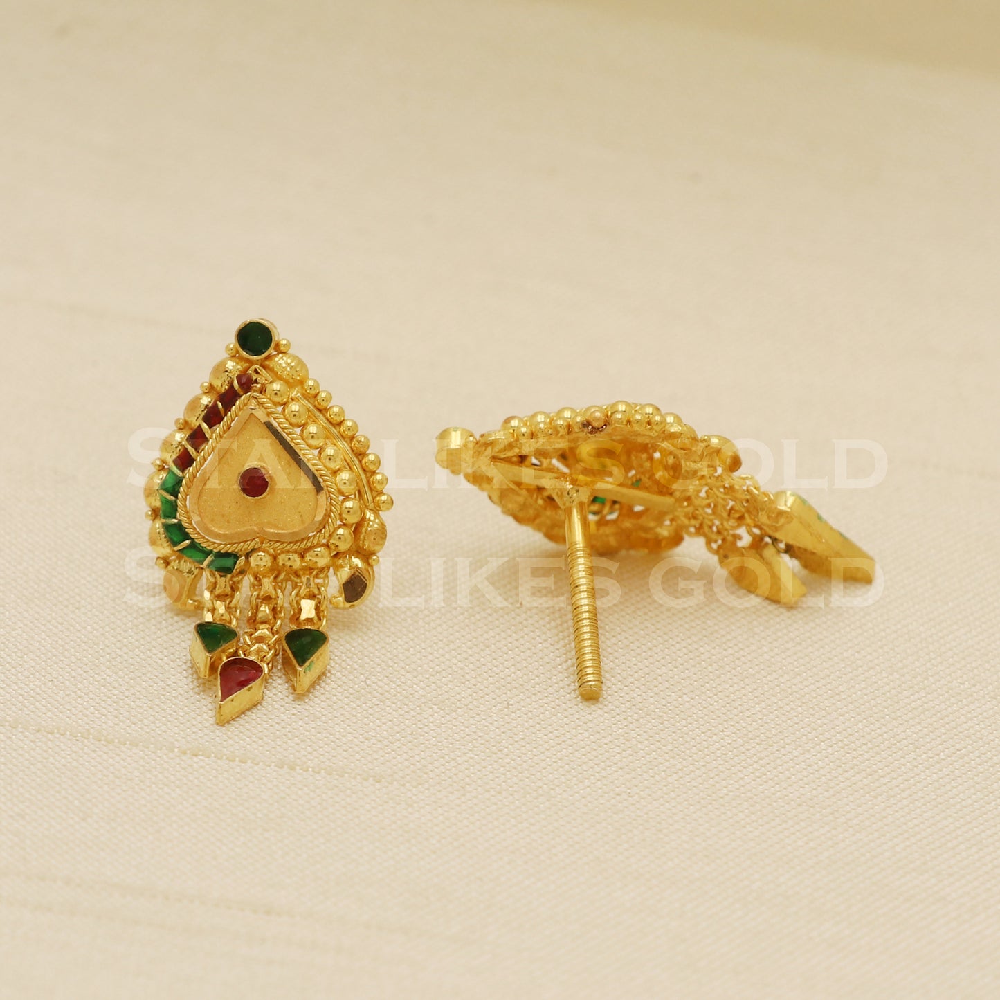 18 karat 18k gold stud earrings jewelry, B1207