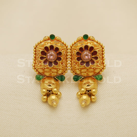 18 karat 18k gold stud earrings jewelry, B1209
