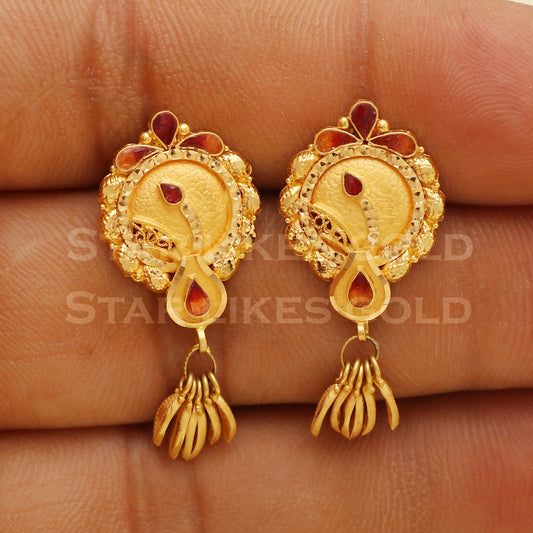 22 karat 22k gold stud earrings jewelry, B1218