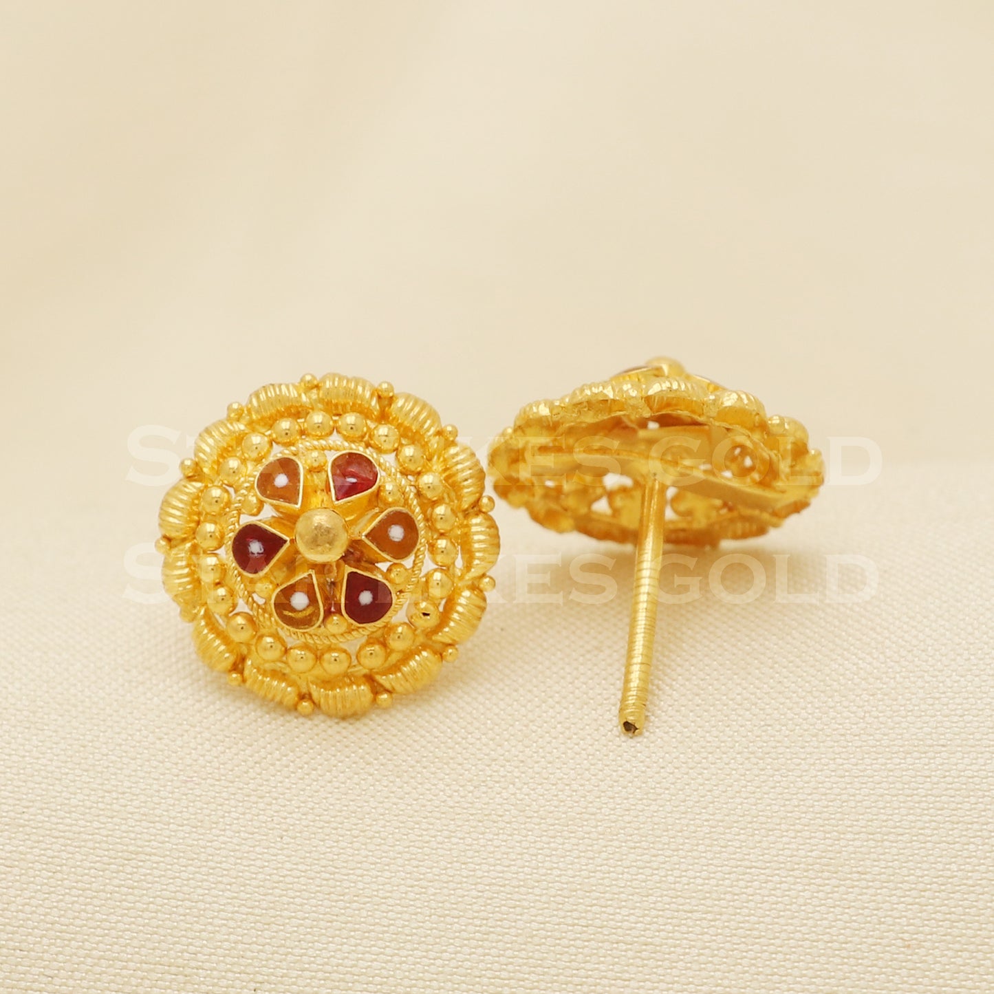 22 karat 22k gold stud earrings jewelry, B1221