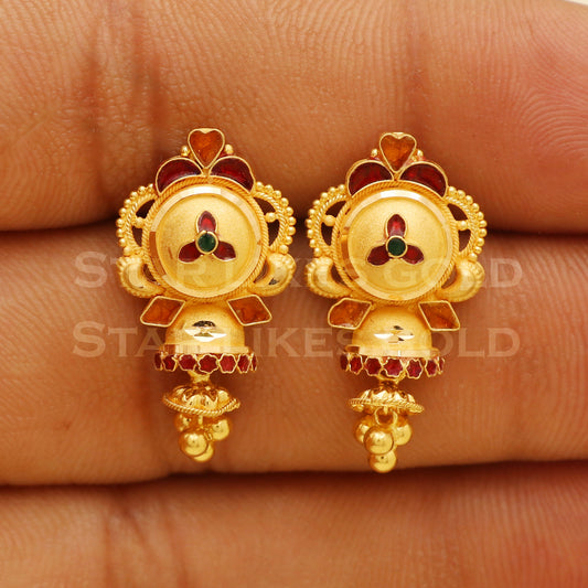 22 karat 22k gold stud earrings jewelry, B1225