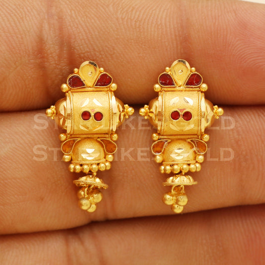 22 karat 22k gold stud earrings jewelry, B1226