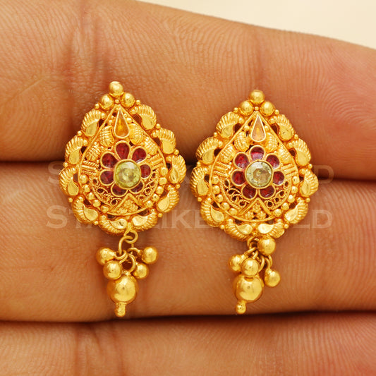 22 karat 22k gold stud earrings jewelry, B1228