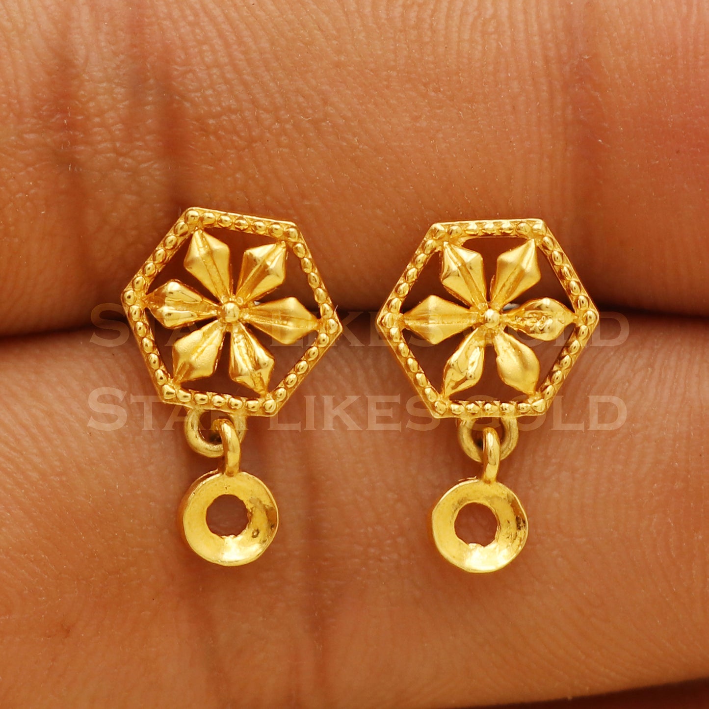 22 karat 22k gold stud earrings jewelry, B1233
