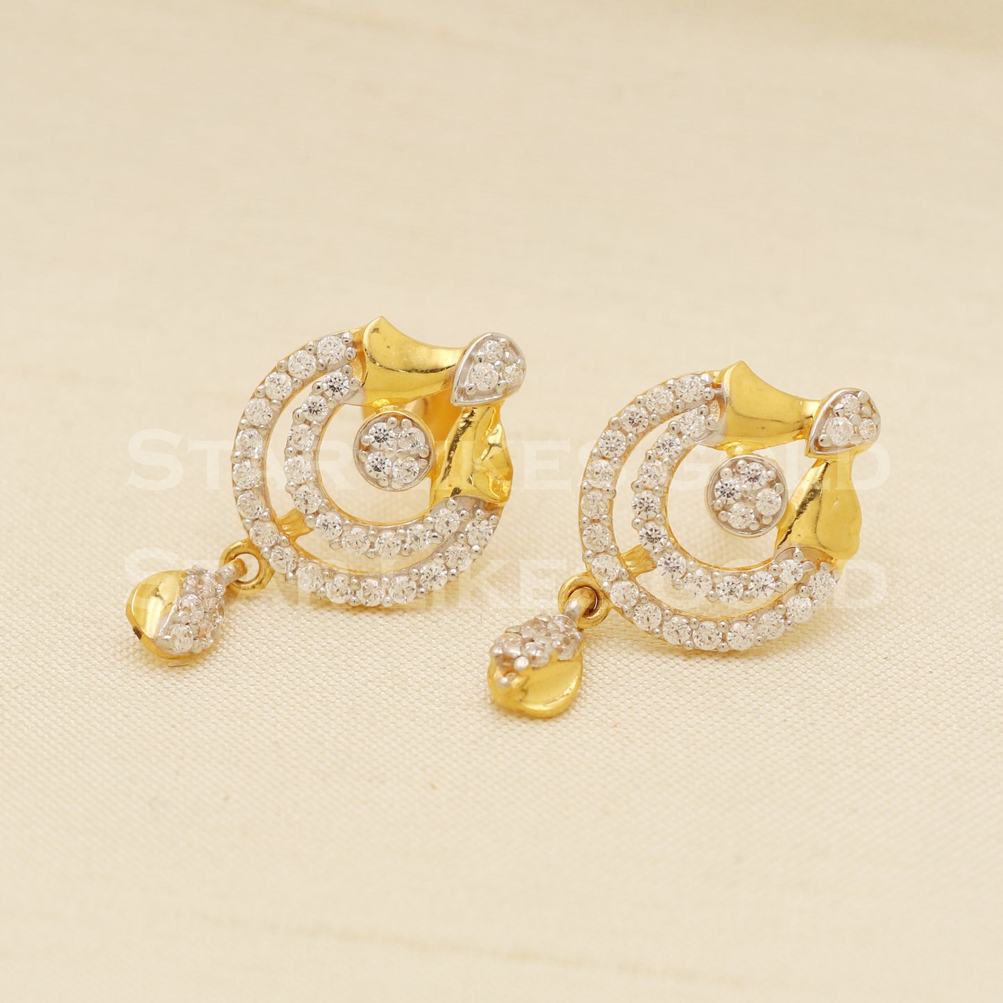 22 karat 22k gold dangle stud earrings jewelry, B1234