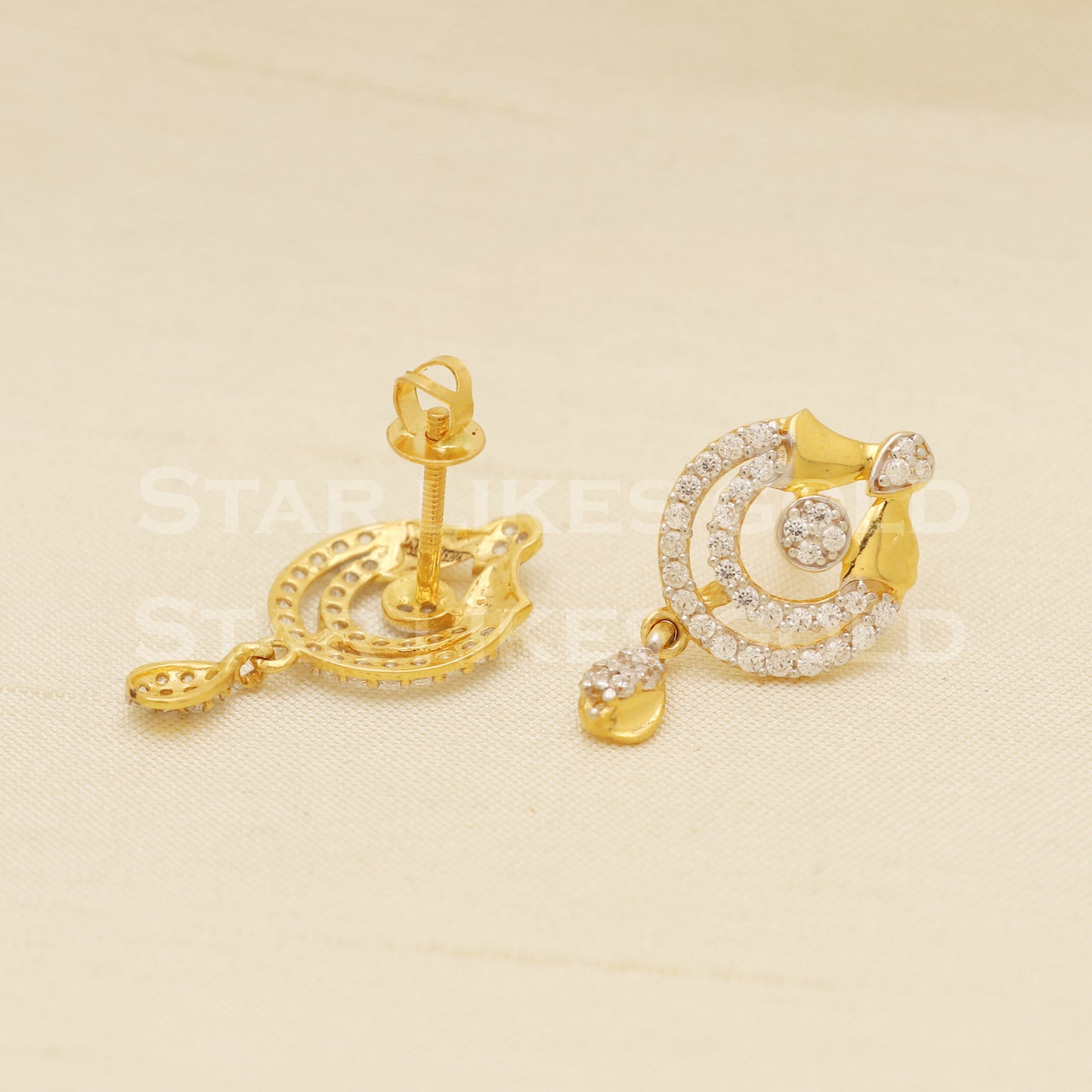 22 karat 22k gold dangle stud earrings jewelry, B1234
