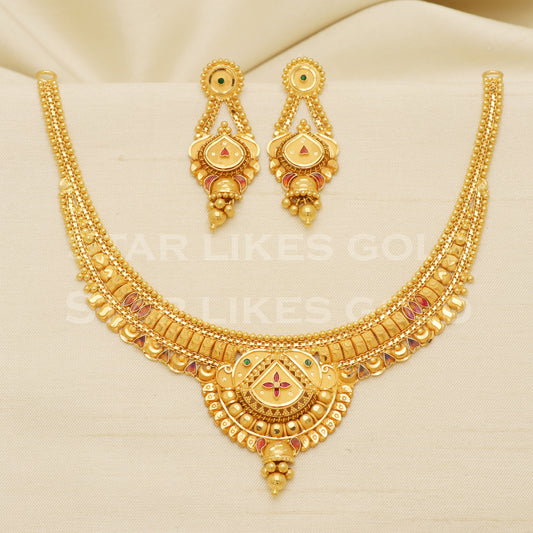 Fine 22KT916, 22 Karat GOLD NECKLACE set Jewelry, Indian jewelry B1288