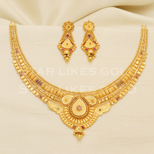 Fine 22KT916, 22 Karat GOLD NECKLACE set Jewelry, Indian jewelry B1289
