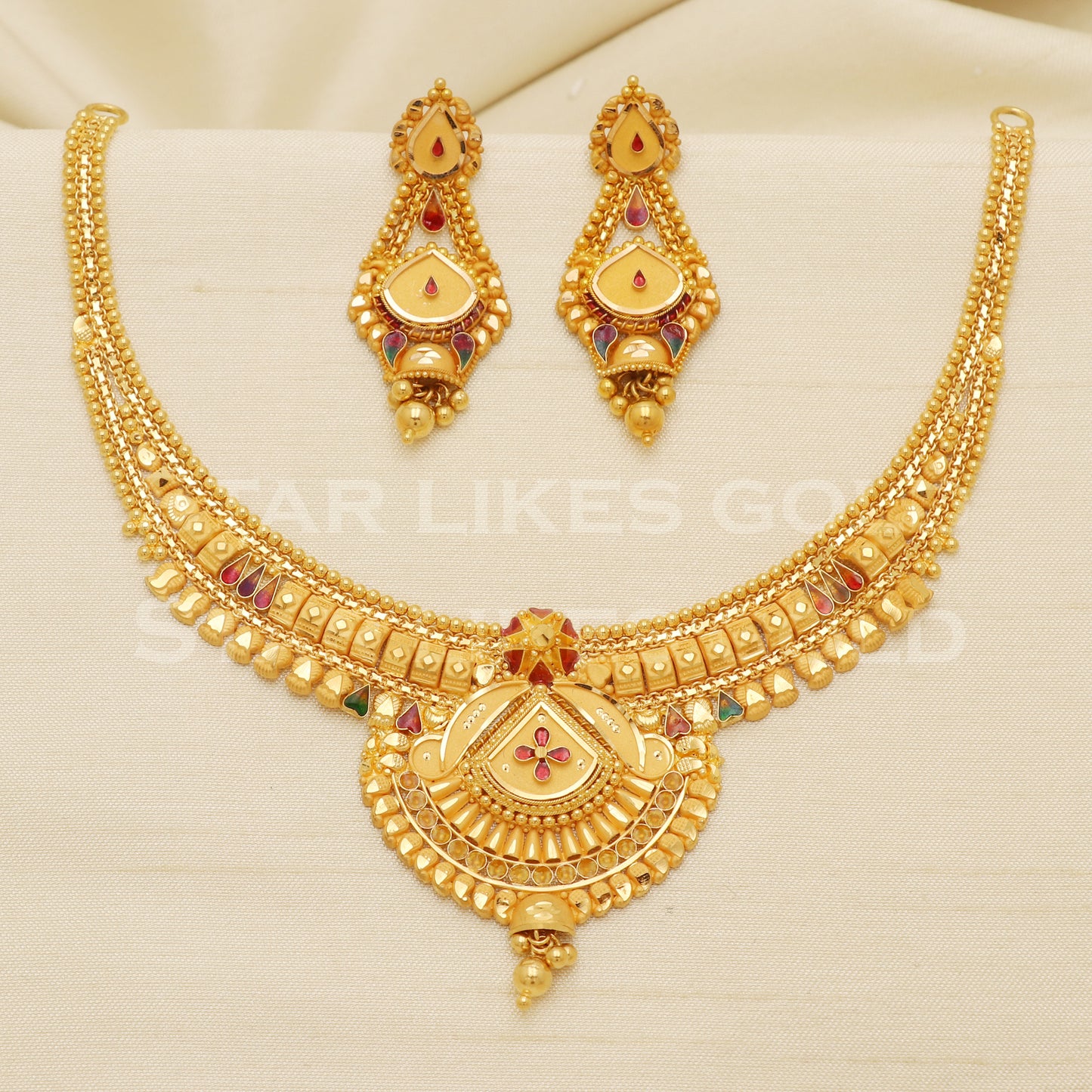 Fine 22KT916, 22 Karat GOLD NECKLACE set Jewelry, Indian jewelry B1290