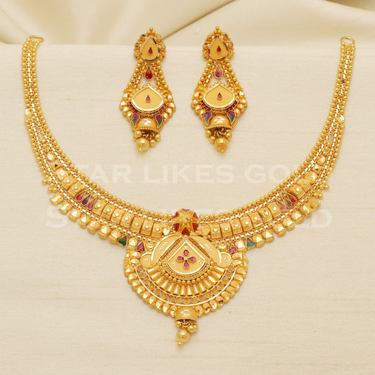 Fine 22KT916, 22 Karat GOLD NECKLACE set Jewelry, Indian jewelry B1290