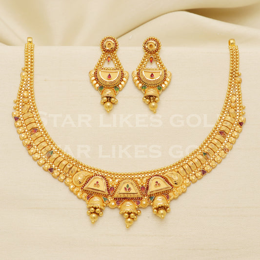 Fine 22KT916, 22 Karat GOLD NECKLACE set Jewelry, Indian jewelry B1291