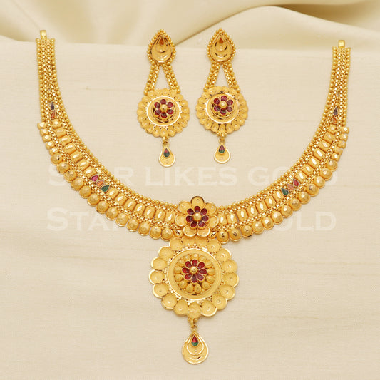 Fine 22KT916, 22 Karat GOLD NECKLACE set Jewelry, Indian jewelry B1292