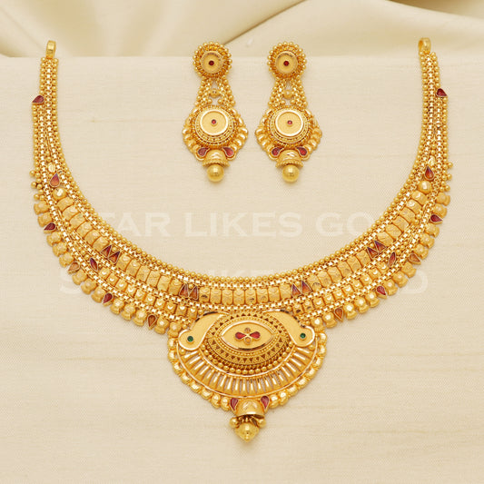 Fine 22KT916, 22 Karat GOLD NECKLACE set Jewelry, Indian jewelry B1293