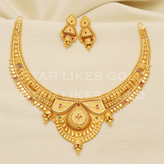 Fine 22KT916, 22 Karat GOLD NECKLACE set Jewelry, Indian jewelry B1294
