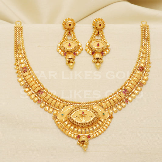Fine 22KT916, 22 Karat GOLD NECKLACE set Jewelry, Indian jewelry B1295