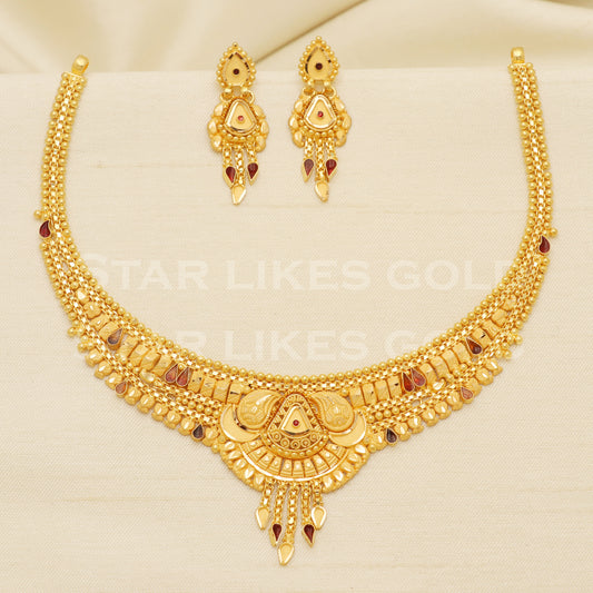 Fine 22KT916, 22 Karat GOLD NECKLACE set Jewelry, Indian jewelry B1296