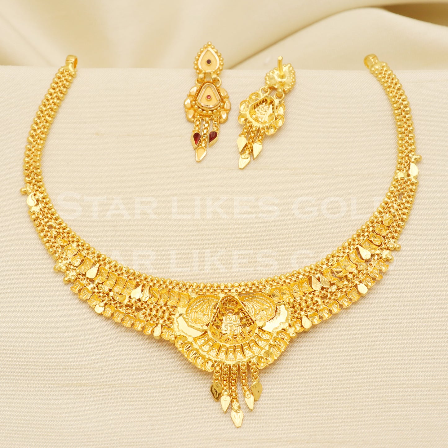 Fine 22KT916, 22 Karat GOLD NECKLACE set Jewelry, Indian jewelry B1296