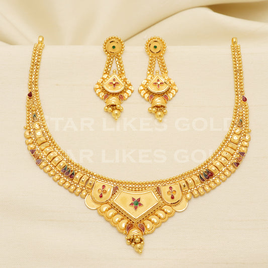 Fine 22KT916, 22 Karat GOLD NECKLACE set Jewelry, Indian jewelry B1297