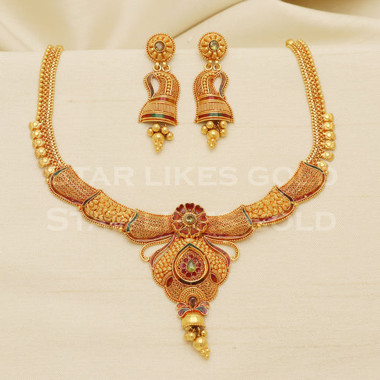 Fine 22KT916, 22 Karat GOLD NECKLACE set Jewelry, Indian jewelry B1298