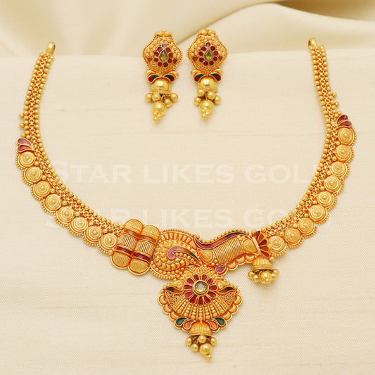 Fine 22KT916, 22 Karat GOLD NECKLACE set Jewelry, Indian jewelry B1299