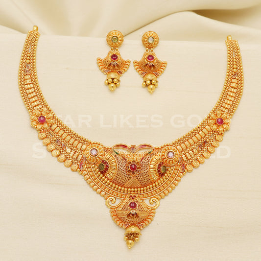 Fine 22KT916, 22 Karat GOLD NECKLACE set Jewelry, Indian jewelry B1300