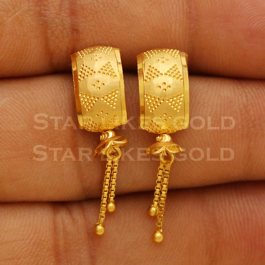 18 karat 18k gold dangle stud earrings jewelry, B1339