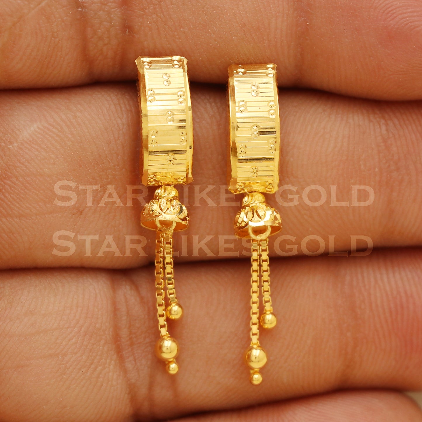 18 karat 18k gold dangle stud earrings jewelry, B1340