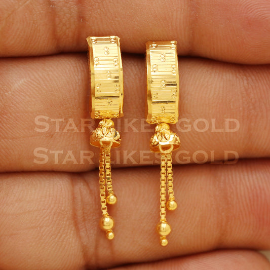 18 karat 18k gold dangle stud earrings jewelry, B1340