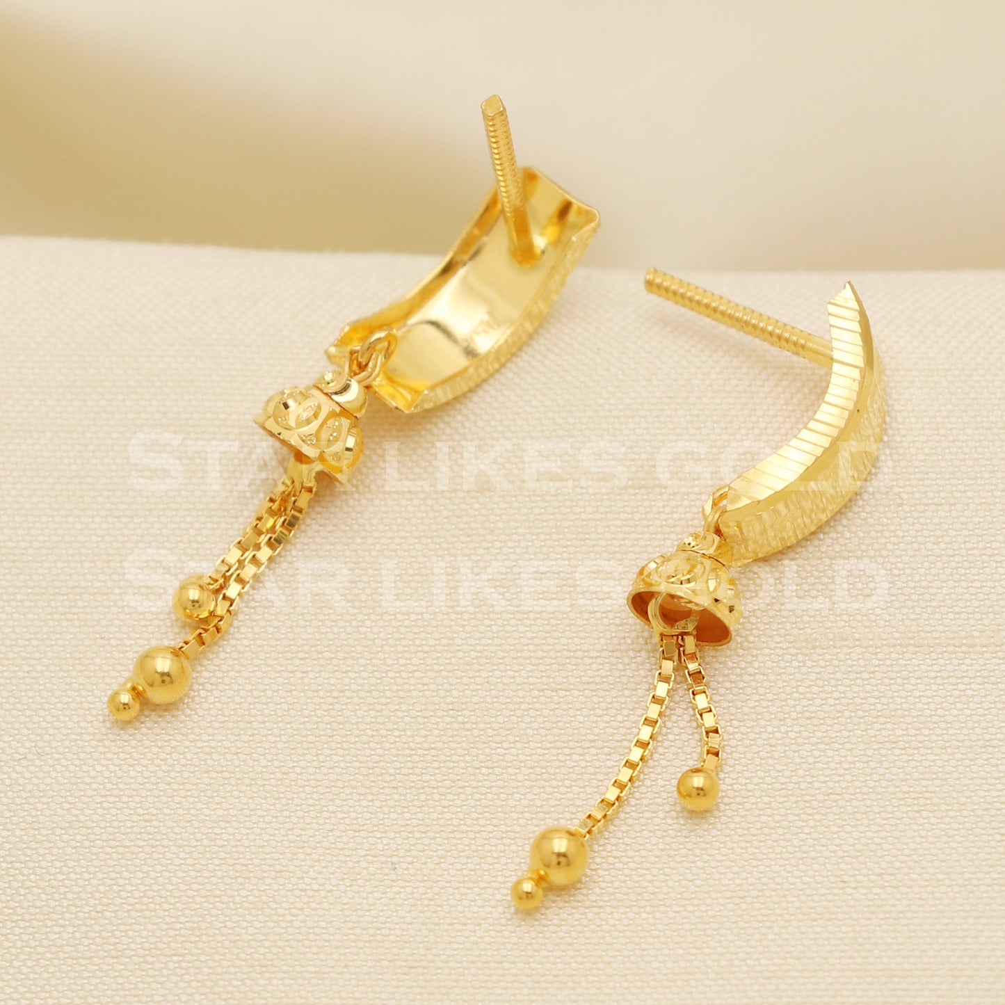 18 karat 18k gold dangle stud earrings jewelry, B1340