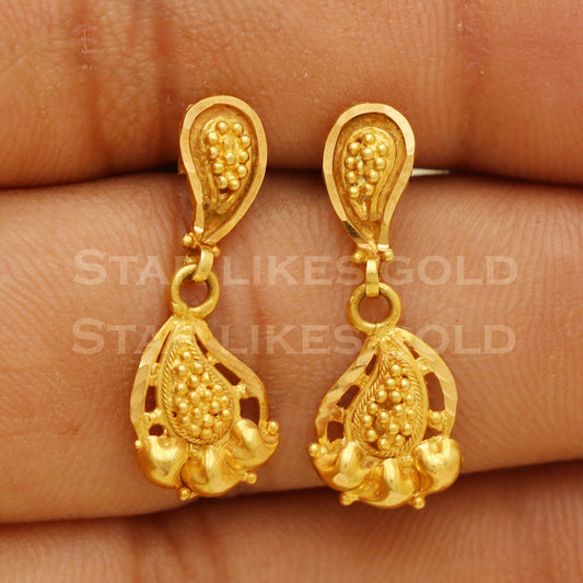 18 karat 18k gold dangle stud earrings jewelry, B1341