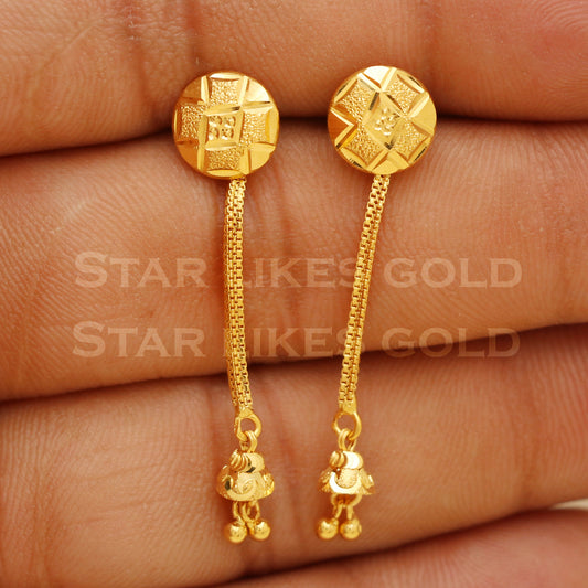 18 karat 18k gold dangle stud earrings jewelry, B1342