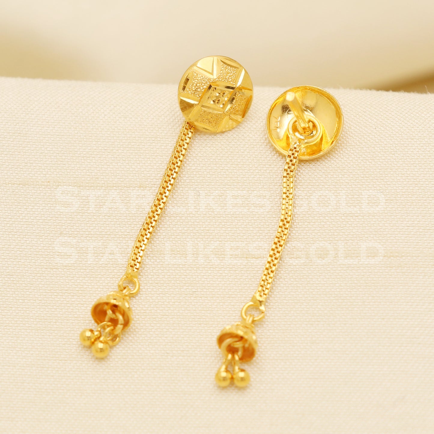 18 karat 18k gold dangle stud earrings jewelry, B1342