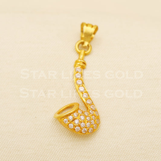Saxophone - 18k Yellow Gold Handmade Zircon Pendant 18k Jewelry, B1491