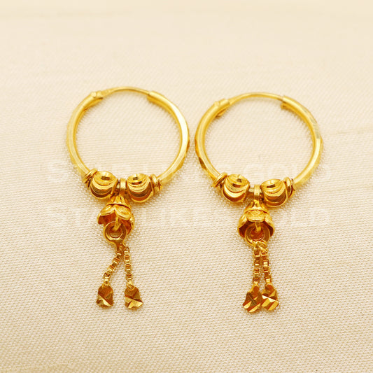 18 karat 18k gold bali Beads hoop earrings, B1515