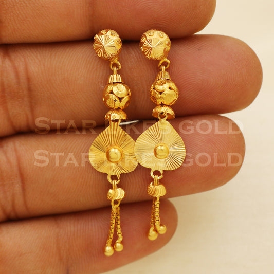 Beautiful 18k Yellow Gold Dangle Earrings Handmade Jewelry, B1541