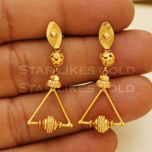 18k Yellow Gold Dangle Earrings Handmade Jewelry, B1544