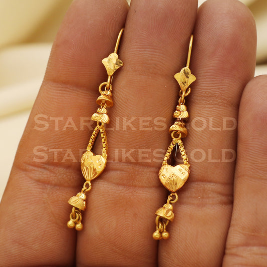 Stunning 18k Yellow Gold Dangle Ear wire Earrings Handmade Jewelry, B1546